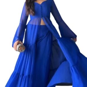 Blue front cut kurti with plaza pant in three layers..