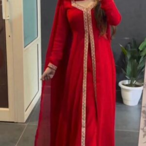 Red lace border suit with plazo pant